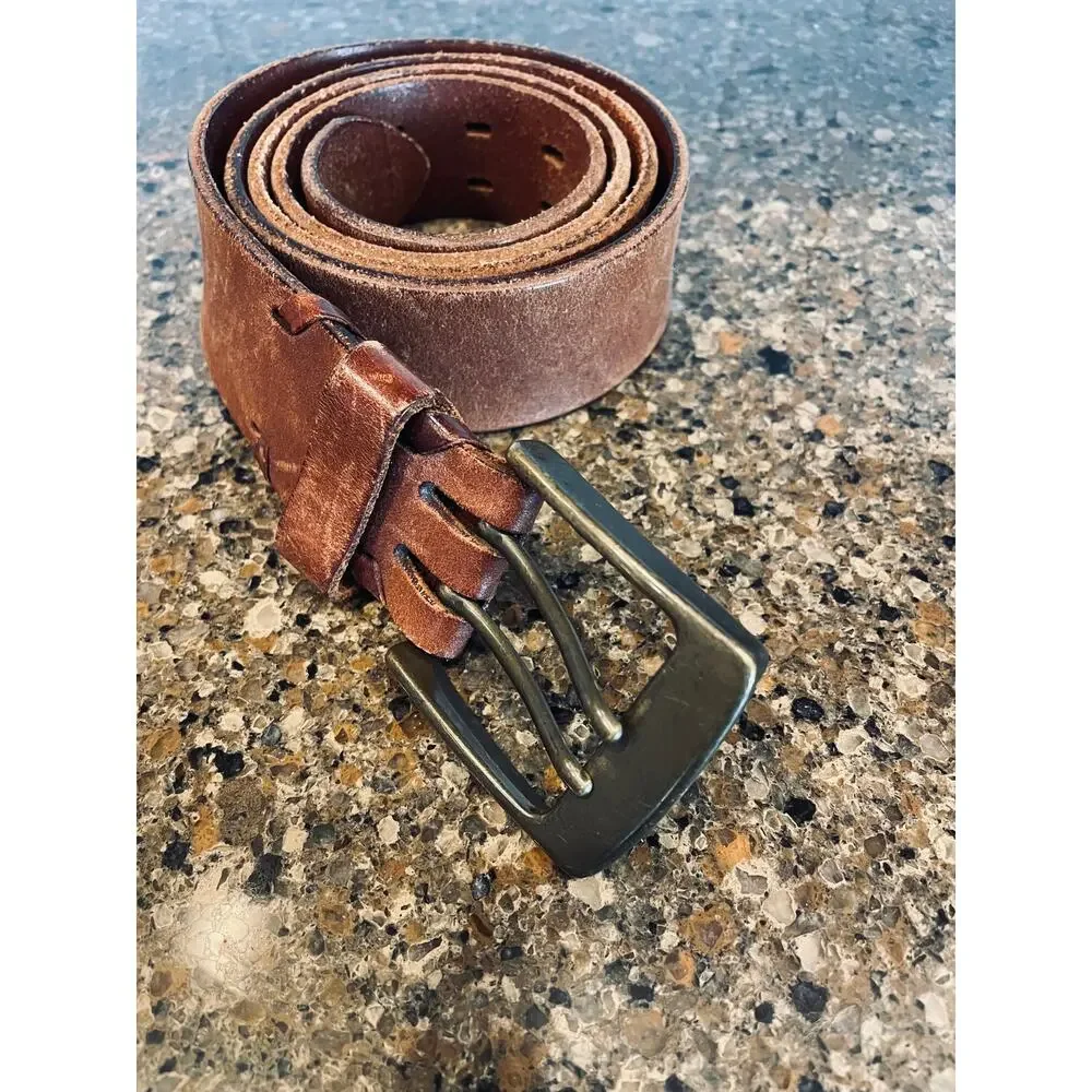 Vintage Y2K IZOD 2 Prong Brass Brown Leather Belt Size 40